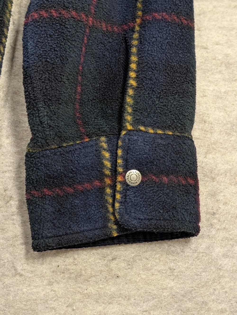 Ralph Lauren Women's Fleece Jacket Corduroy Collar Plaid Blue Green Winter M - Picture 7 of 10